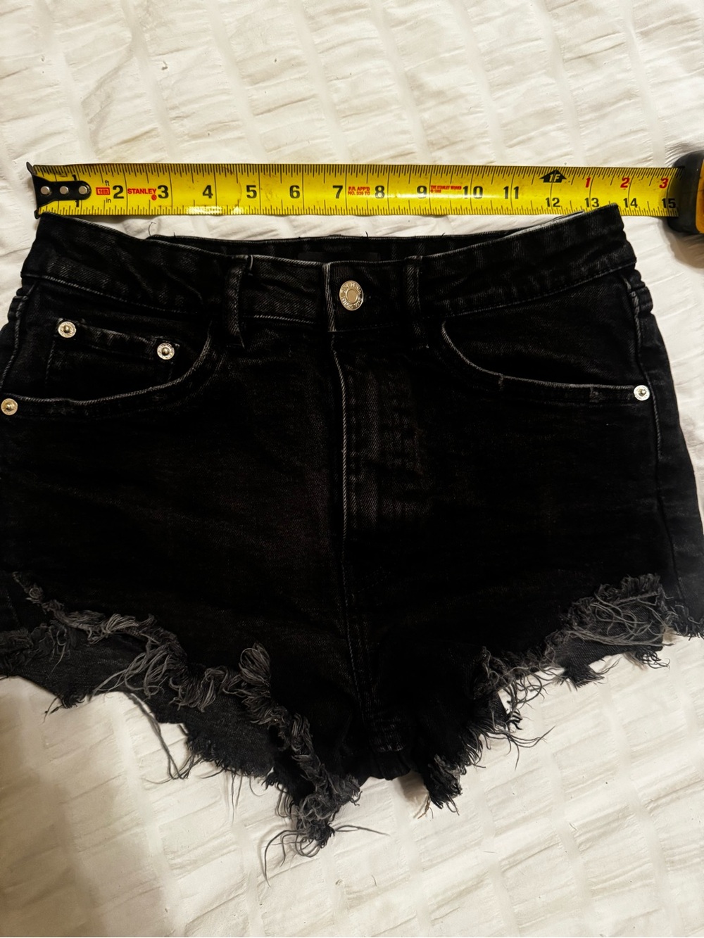 Zara Black Distressed Frayed Hem Denim Shorts